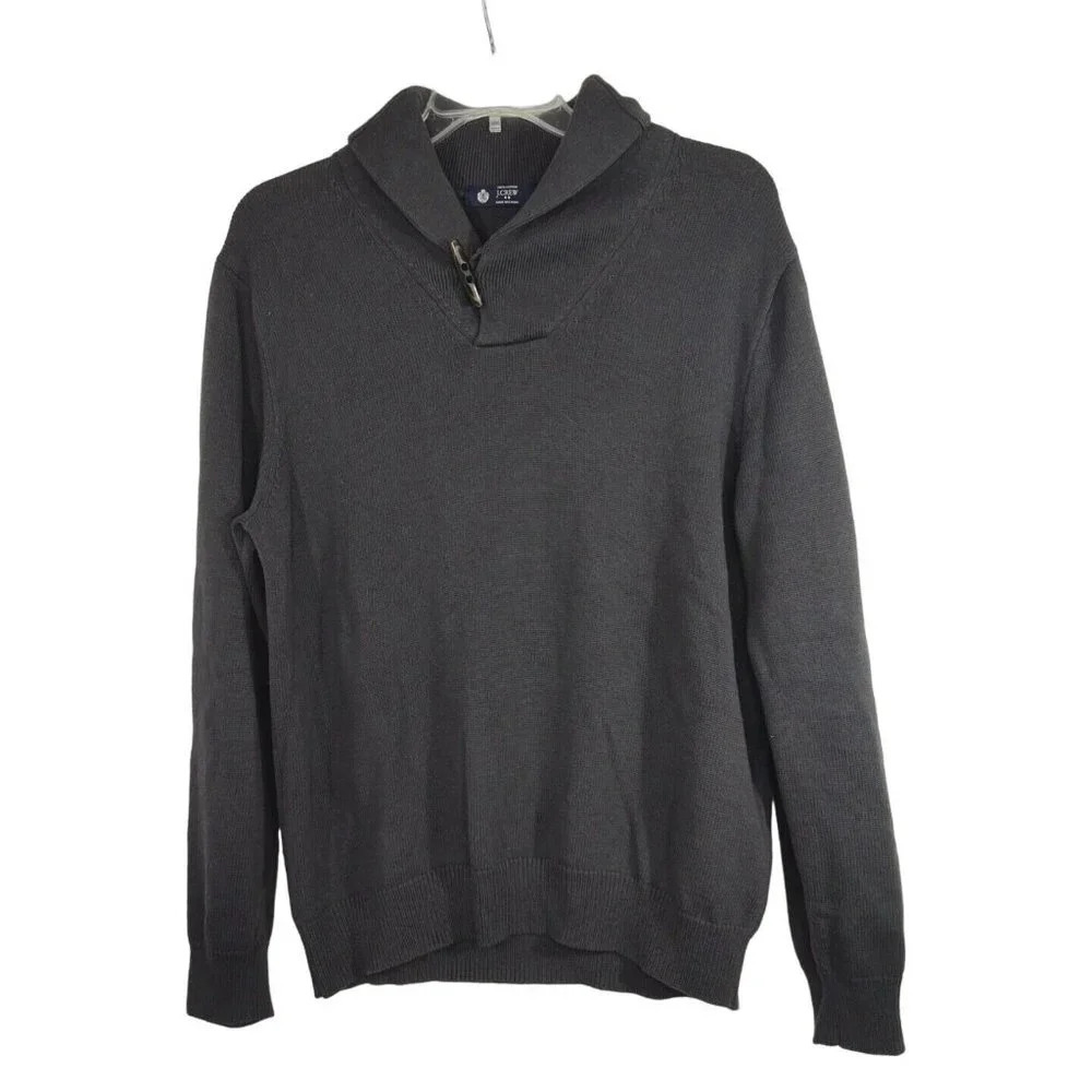 J Crew Gray Knit Sweater Men Size L Cotton Long Sleeve Ribbed Hem 52968